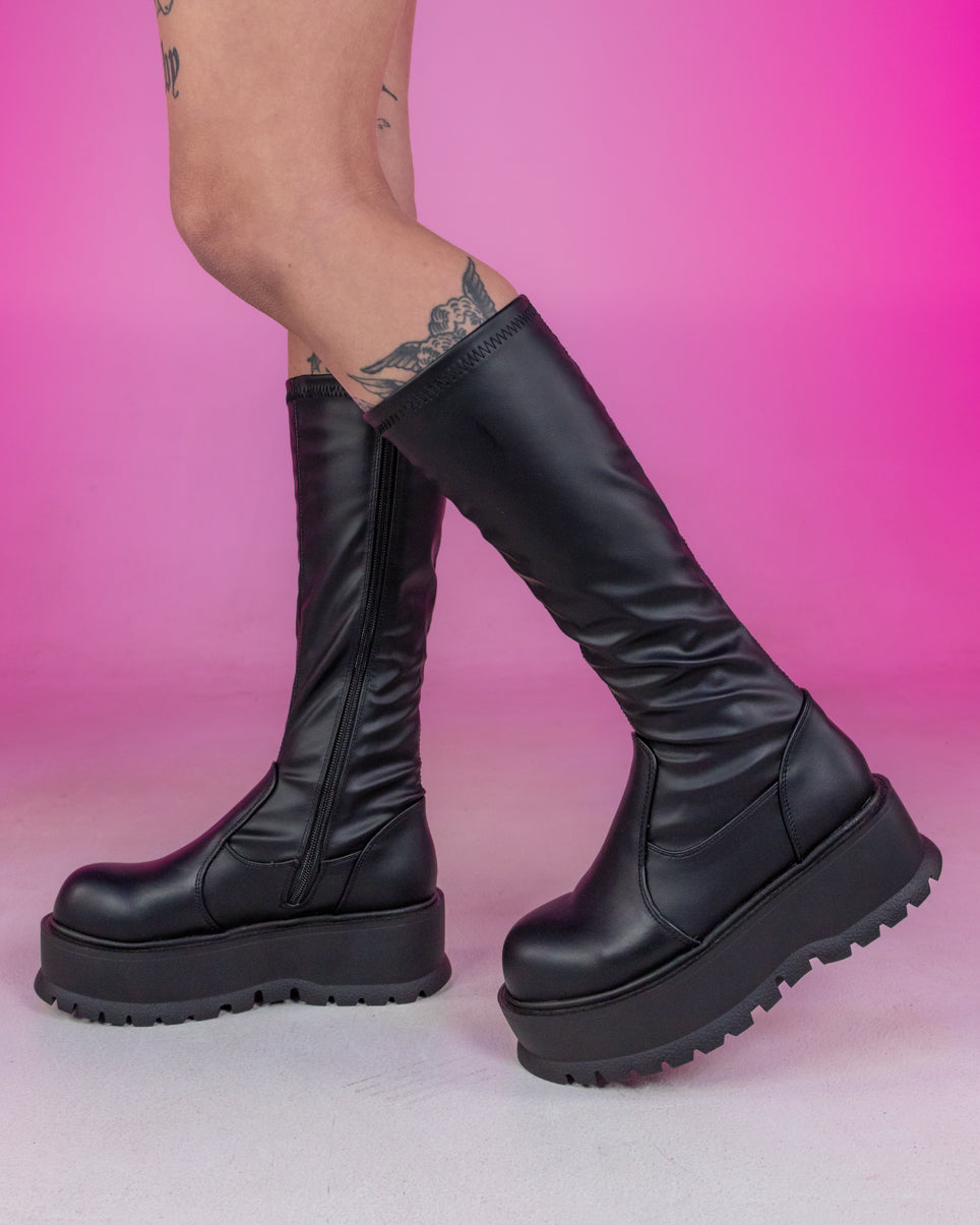 Demonia Slacker Matte Black Knee High Boots