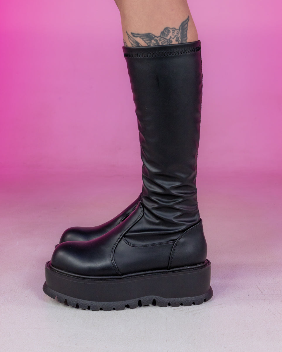 Demonia Slacker Matte Black Knee High Boots