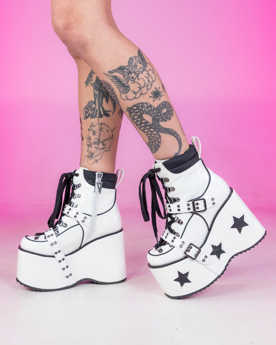 White Spaced Out Platform Boots