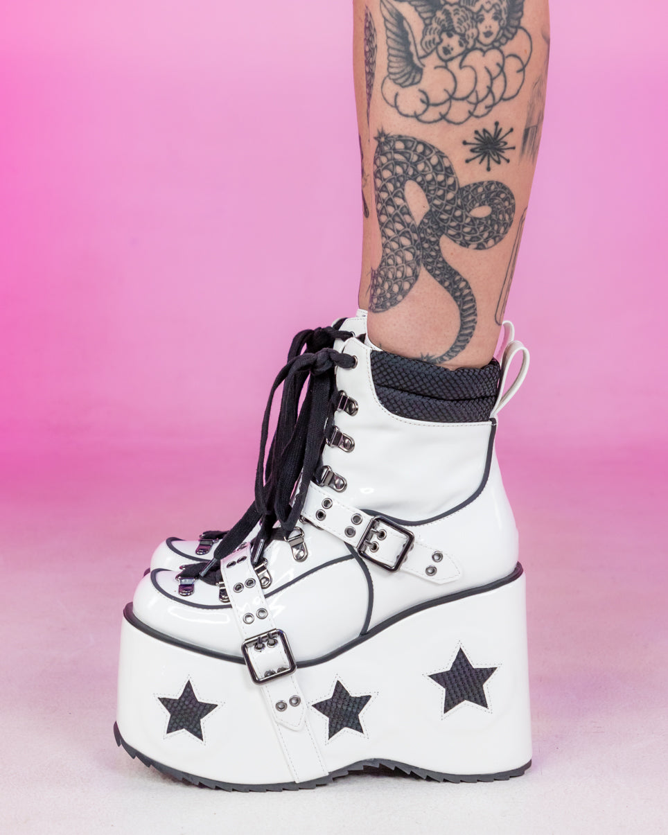 White Spaced Out Platform Boots