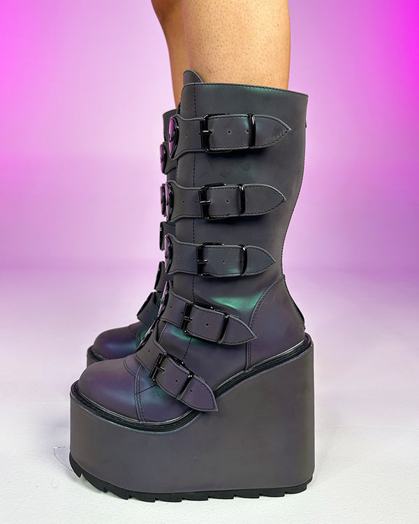 YRU Dune Reflective Alien Platform Shoes Rave Wonderland