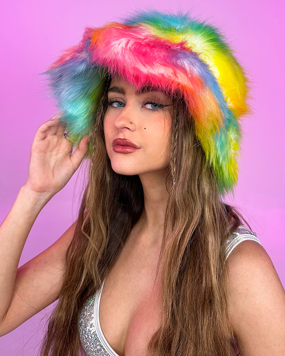 Rainbow Shock Fluffy Bucket Hat