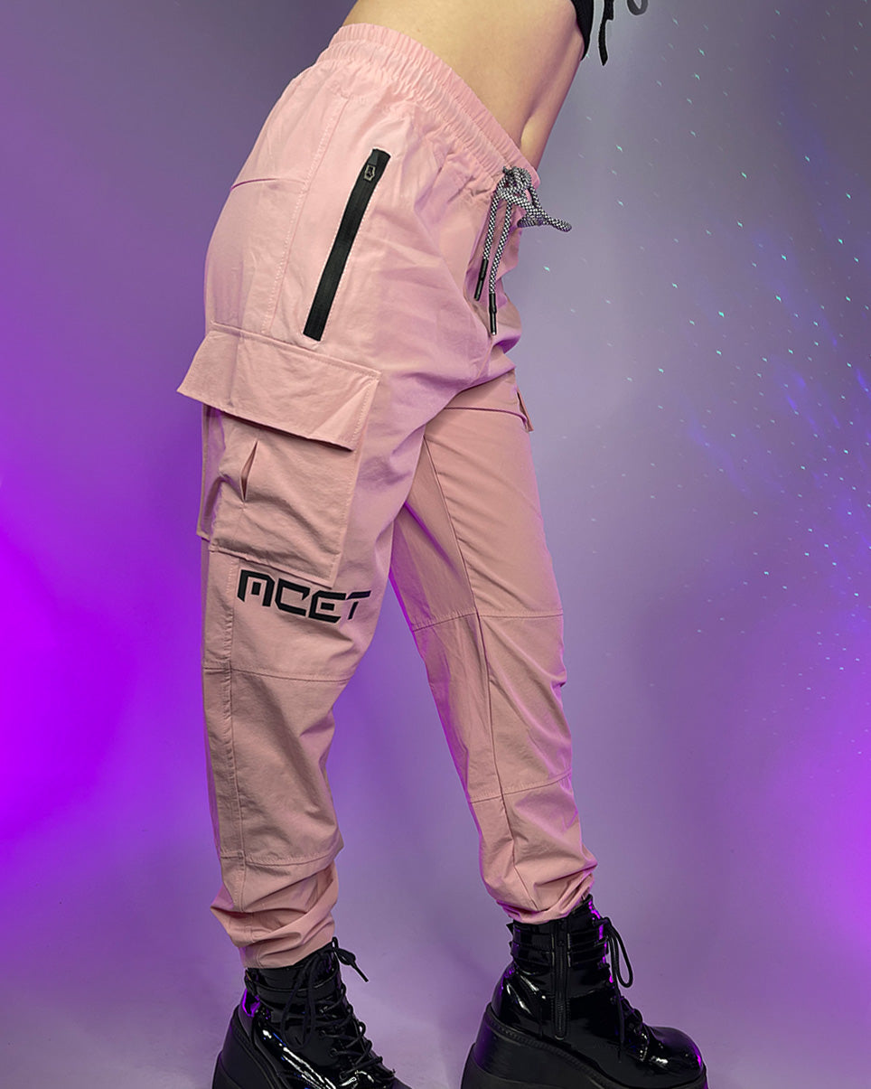 Pretty Pink Unisex Water Resistant Cargo Joggers - Rave Wonderland