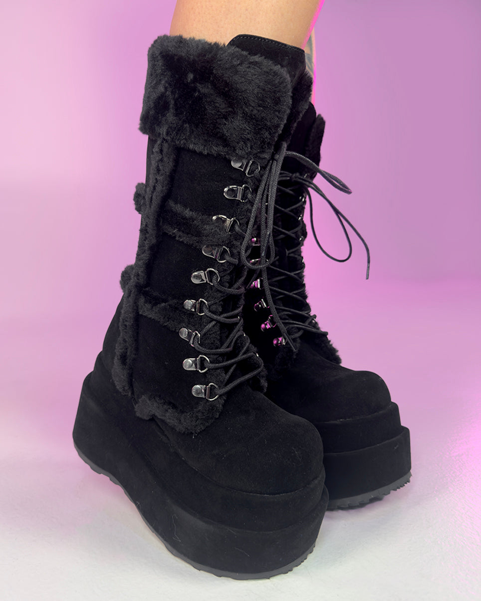 Demonia Black Bear Faux Fur Boots