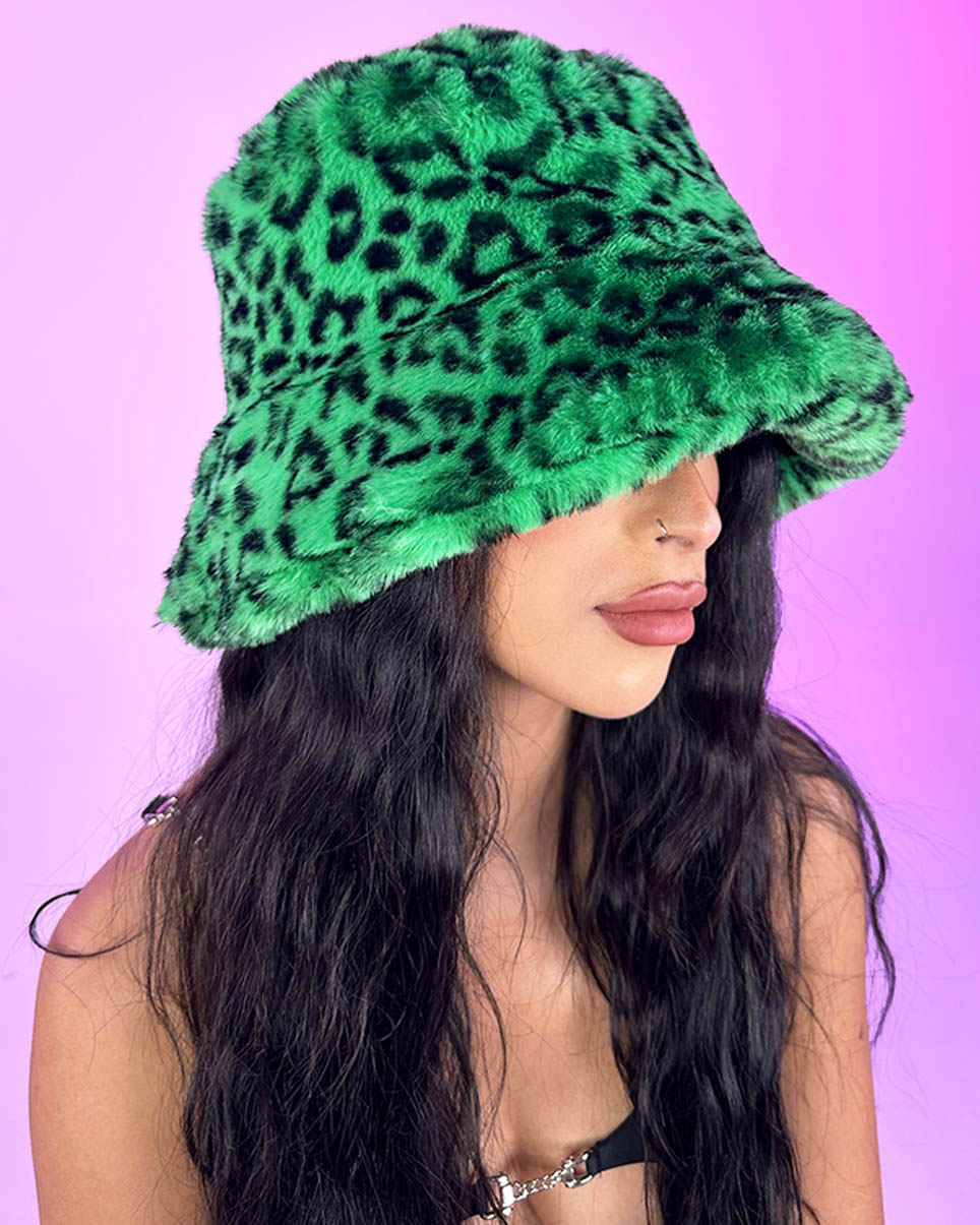 Green Meow Fluffy Bucket Hat