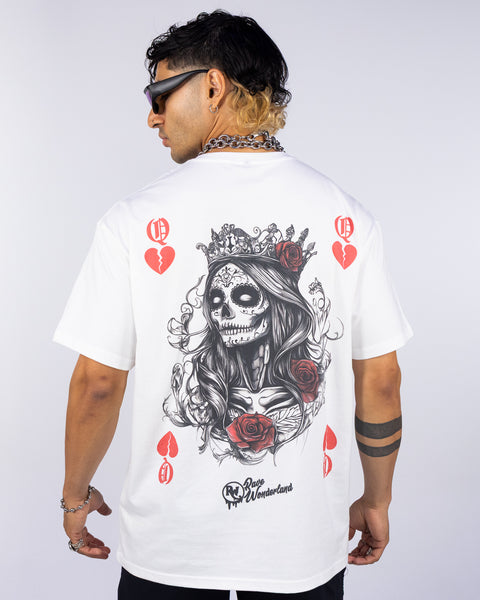 Queen Of Broken Hearts Men's White Graphic T-Shirt – Rave Wonderland