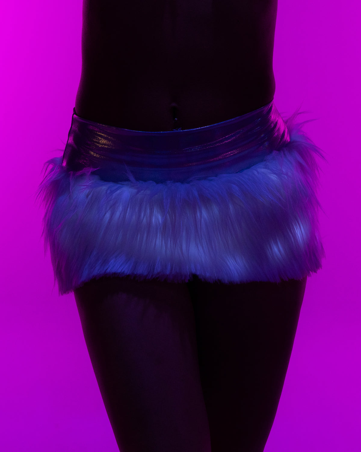 White LED Women's White Faux Fur Skirt