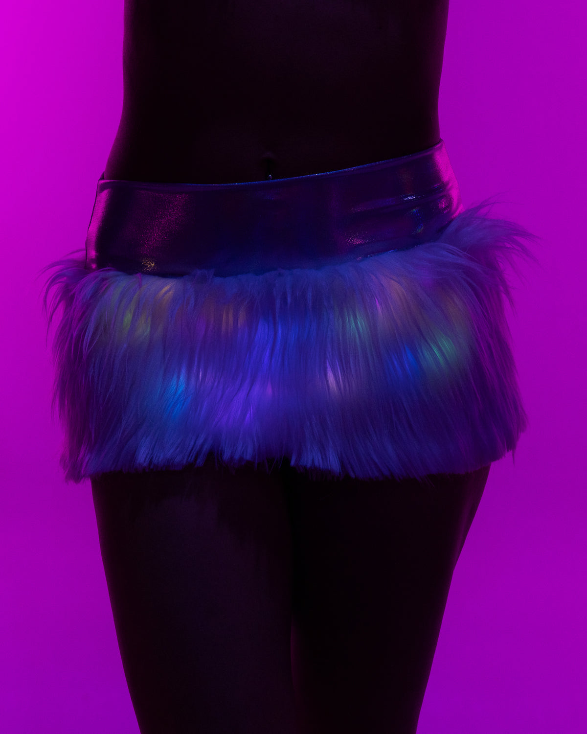 Multicolor LED Women's White Faux Fur Skirt