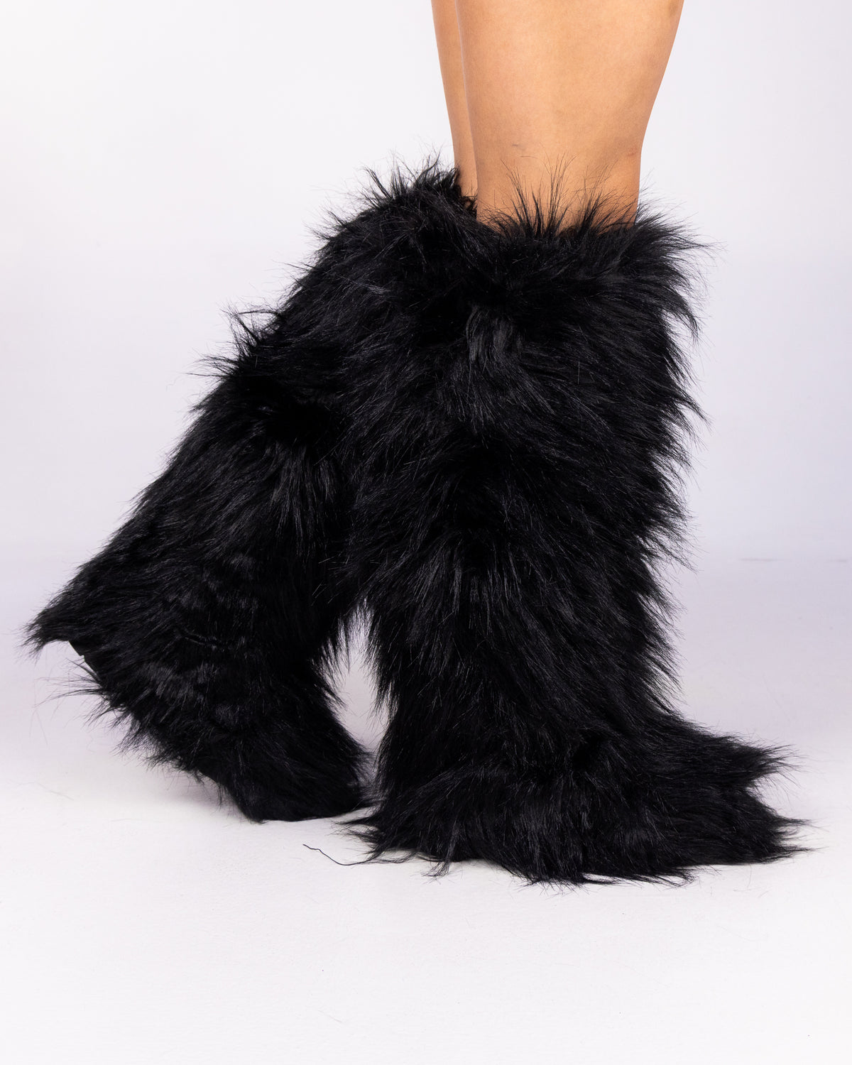 Black Animalistic Women's Faux Fur Platform Boots
