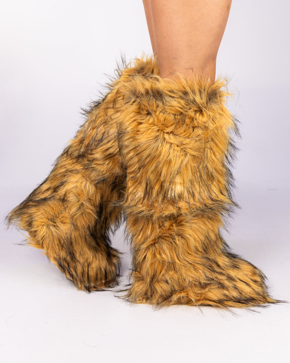 Brown Animalistic Women's Faux Fur Platform Boots