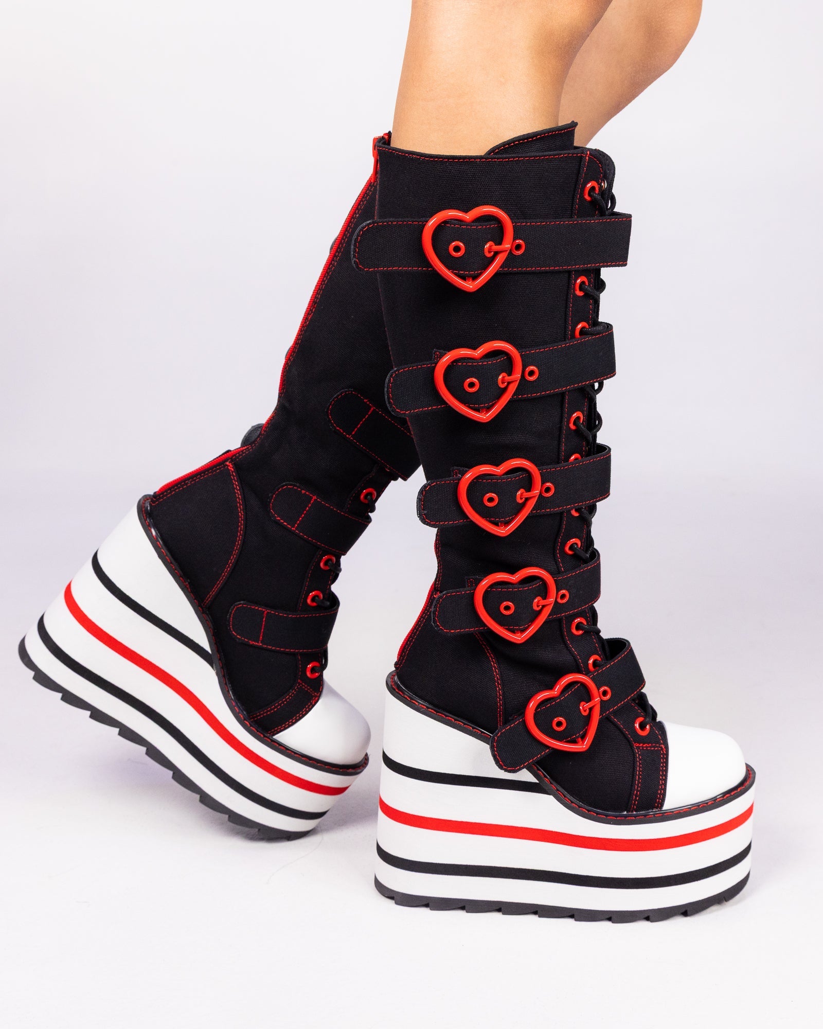 YRU Detention Hearts Black/Red Platform Boots – Rave Wonderland