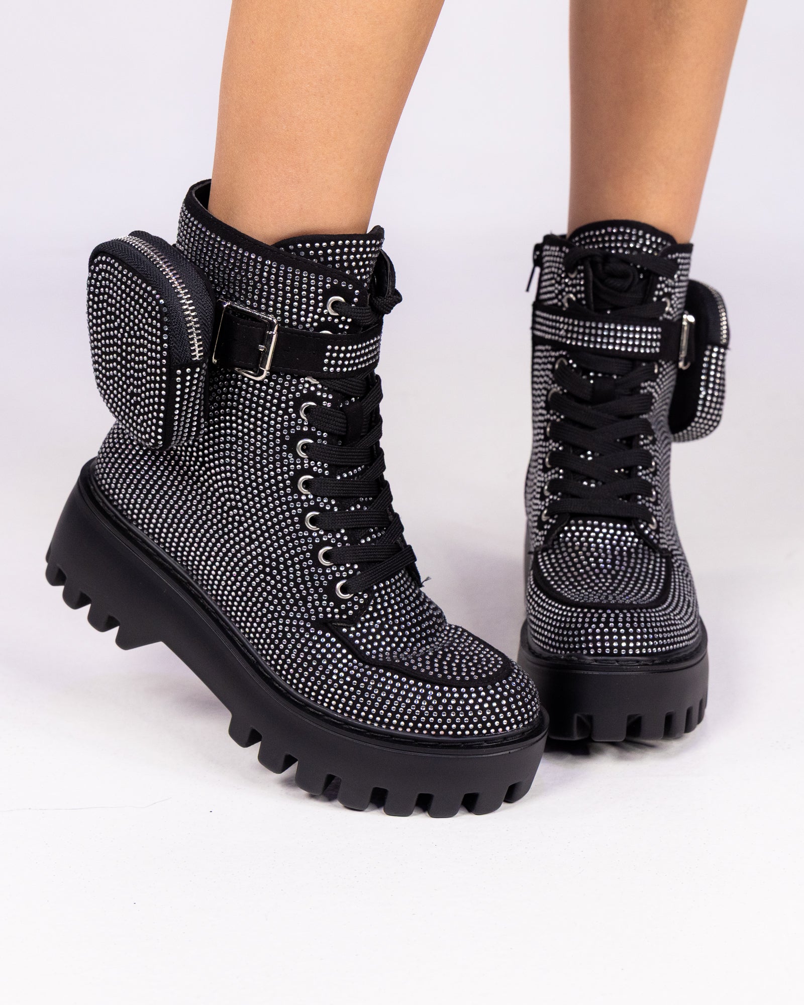 Ex Stacy Women's Rhinestone Pocket Combat Boots – Rave Wonderland