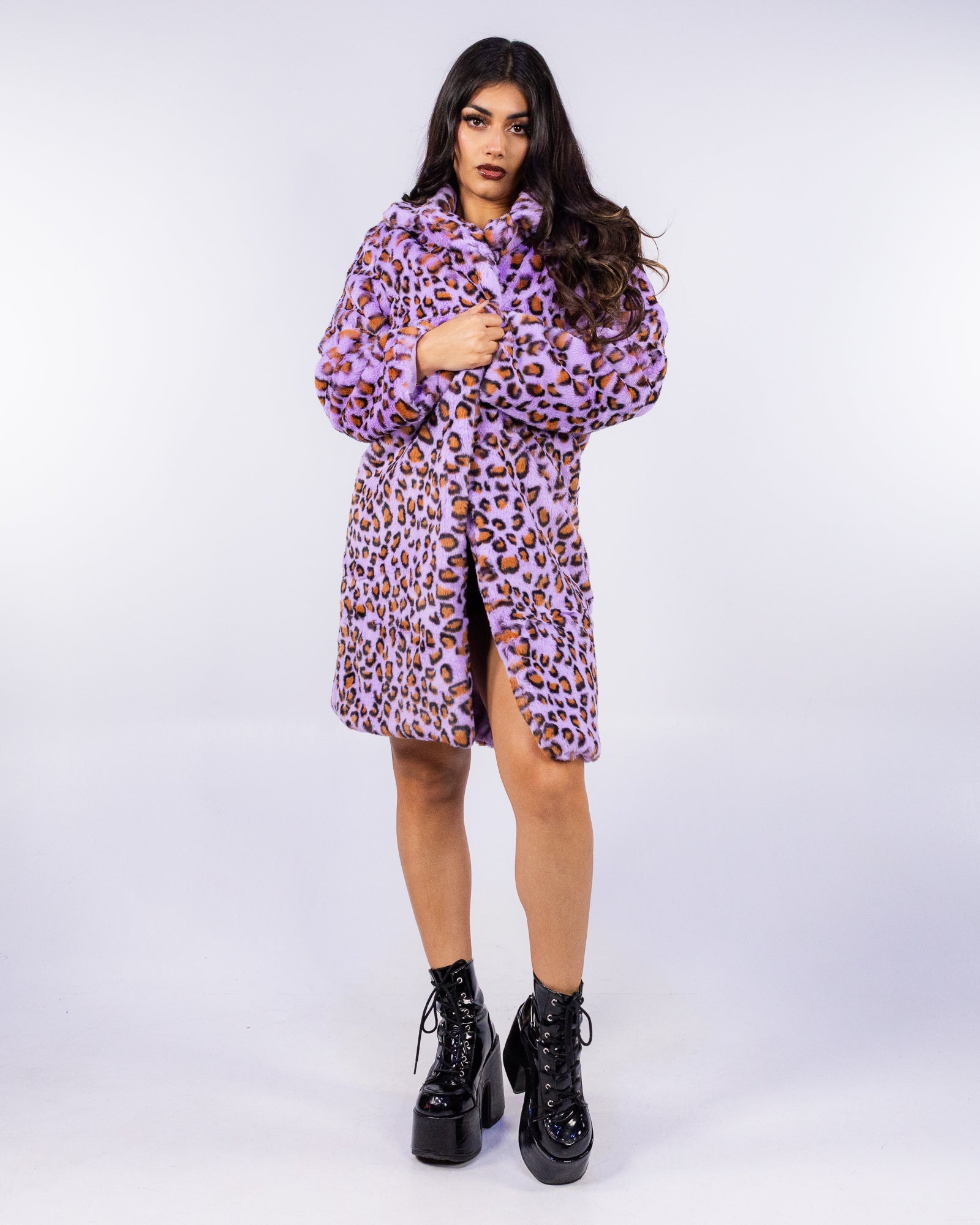 サプール PURPLE LEOPARD HEAD Checker Board Fur Jacket for Bold Winter Style – Rave Wonderland