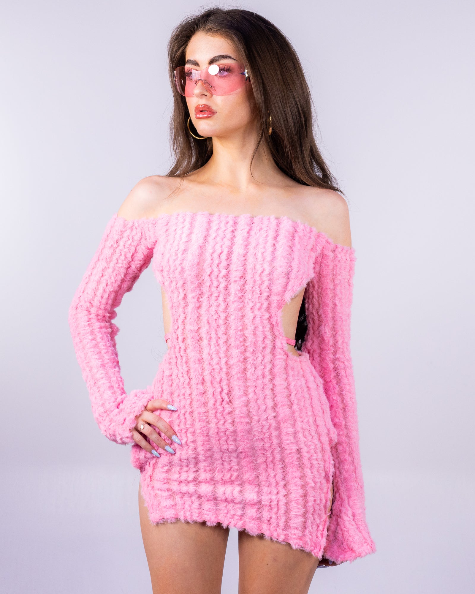 Baby Pink Under Rated Women's Knit Off Shoulder Dress Rave Wonderland Baby Pink Under Rated Women's Knit Off Shoulder Dress Rave Wonderland