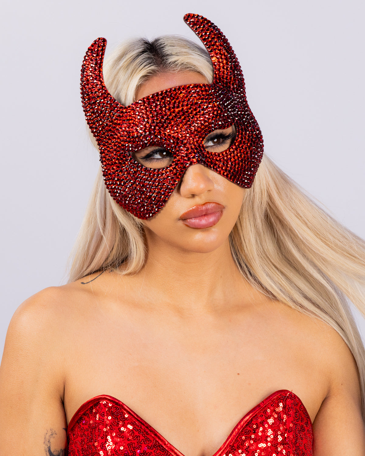 Red Rhinestone Devil Unisex Mask