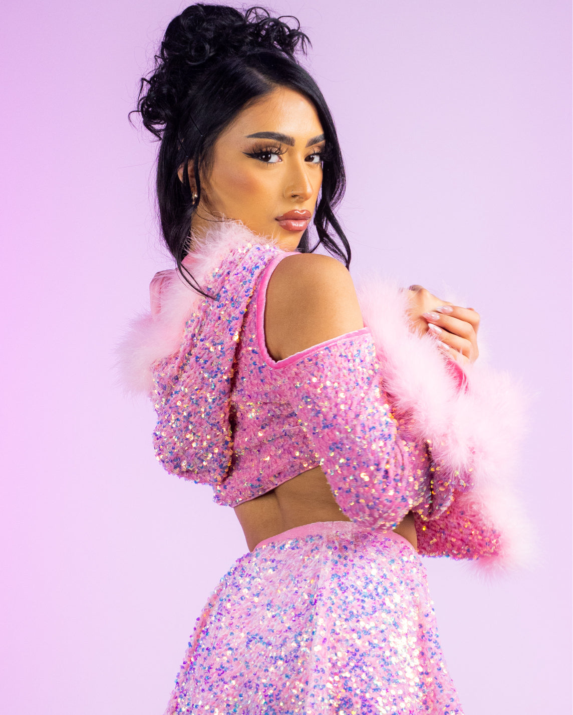 Pink sequin crop best sale top