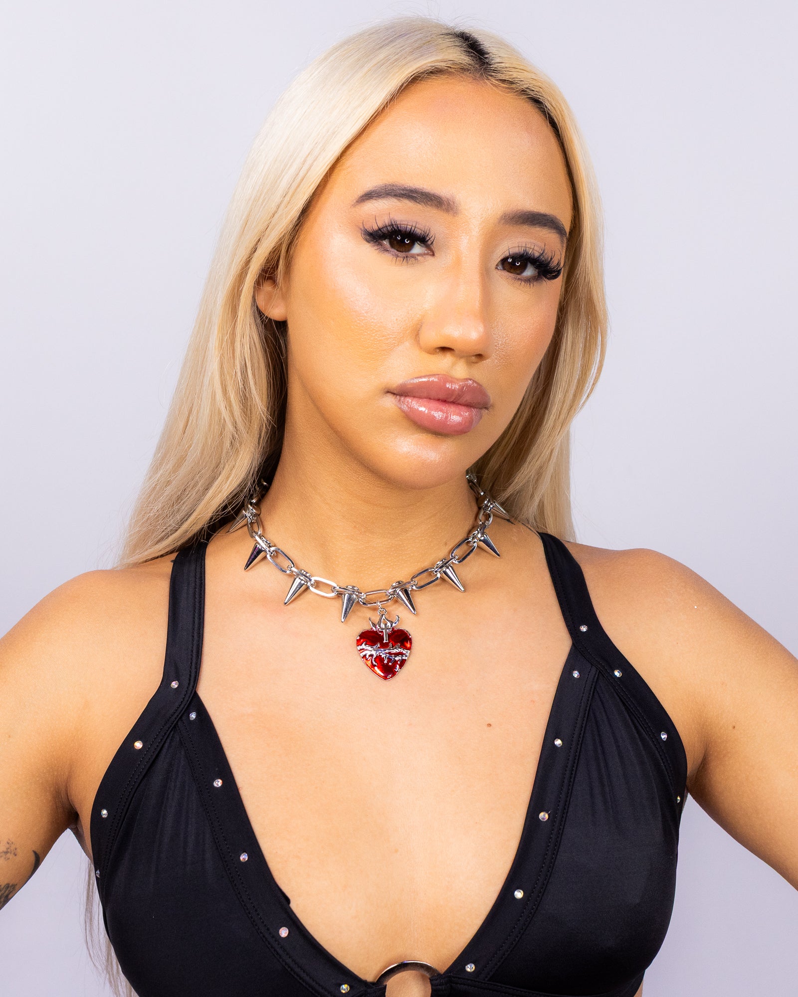Unfaithful Cross Necklace with Barbed Wire and Pearl Strand – Rave