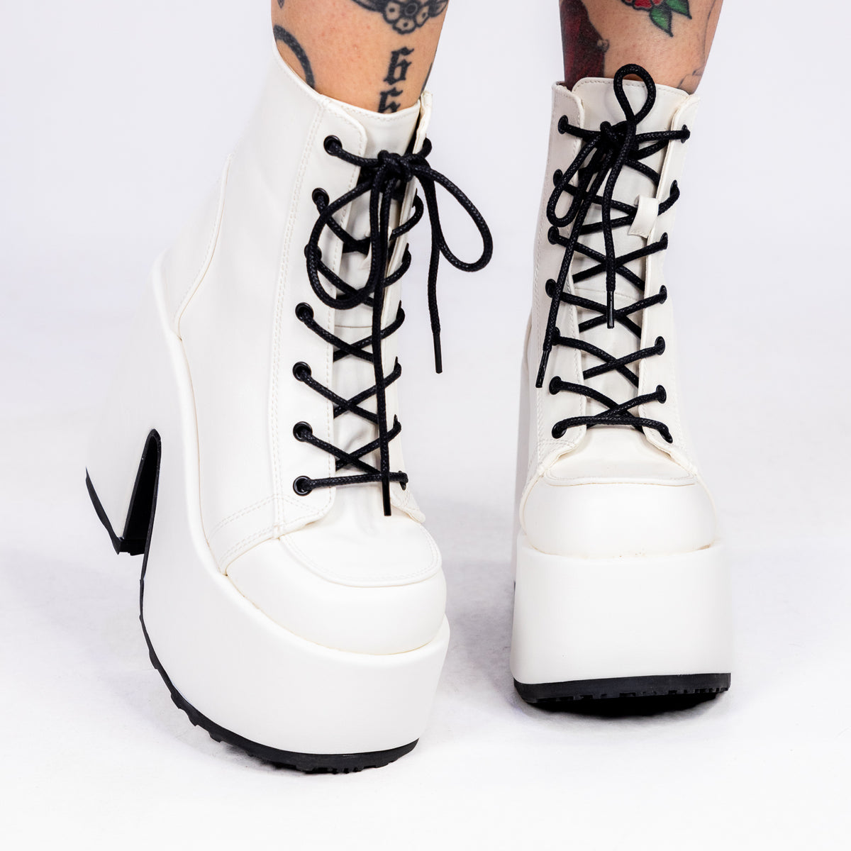 Demonia White Lace-Up Women's Platform Ankle Boots – Rave Wonderland