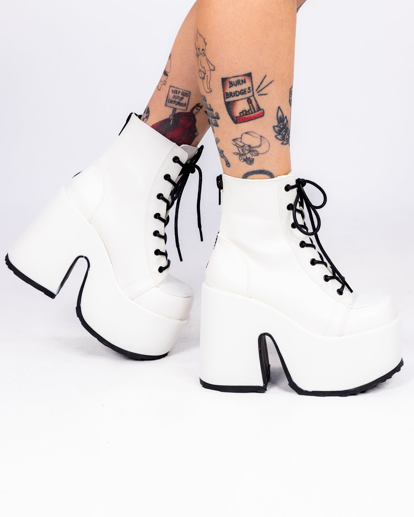 Demonia White Lace-Up Women's Platform Ankle Boots – Rave Wonderland
