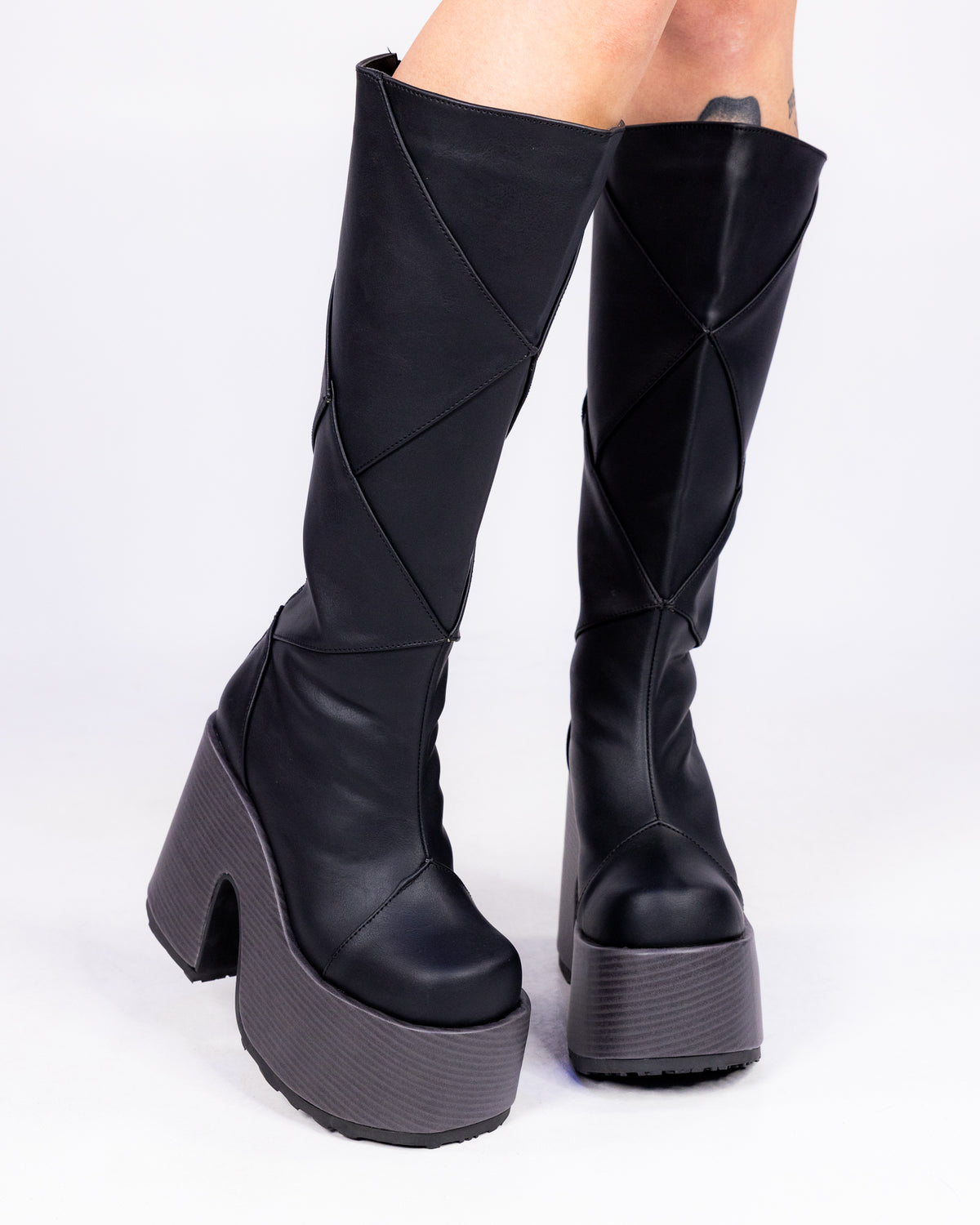Knee High Shoes Like Demonia Demonia SWING-815 Black Vegan Trinity