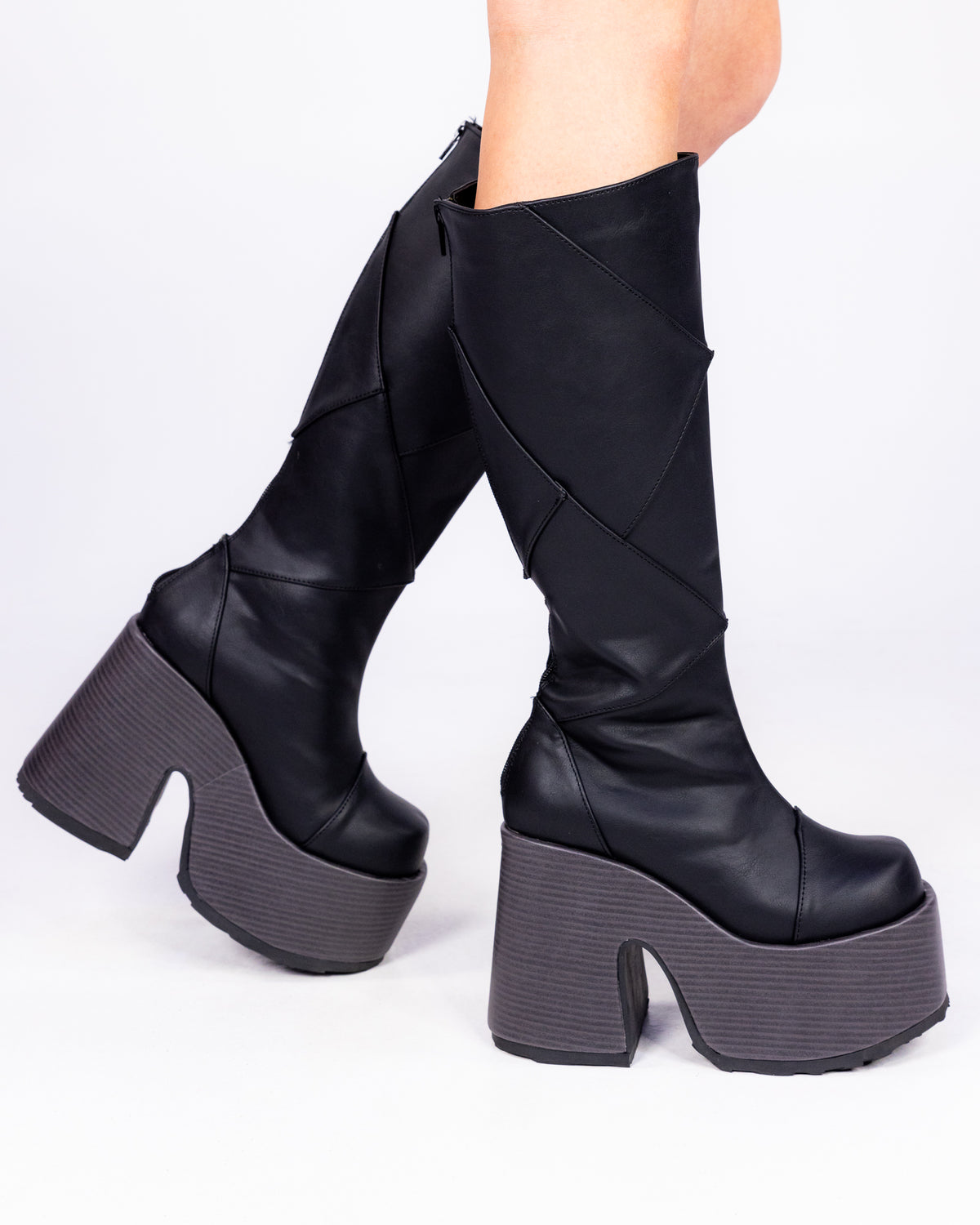 Demonia Patchwork Knee High Boots for Gothic Style – Rave Wonderland