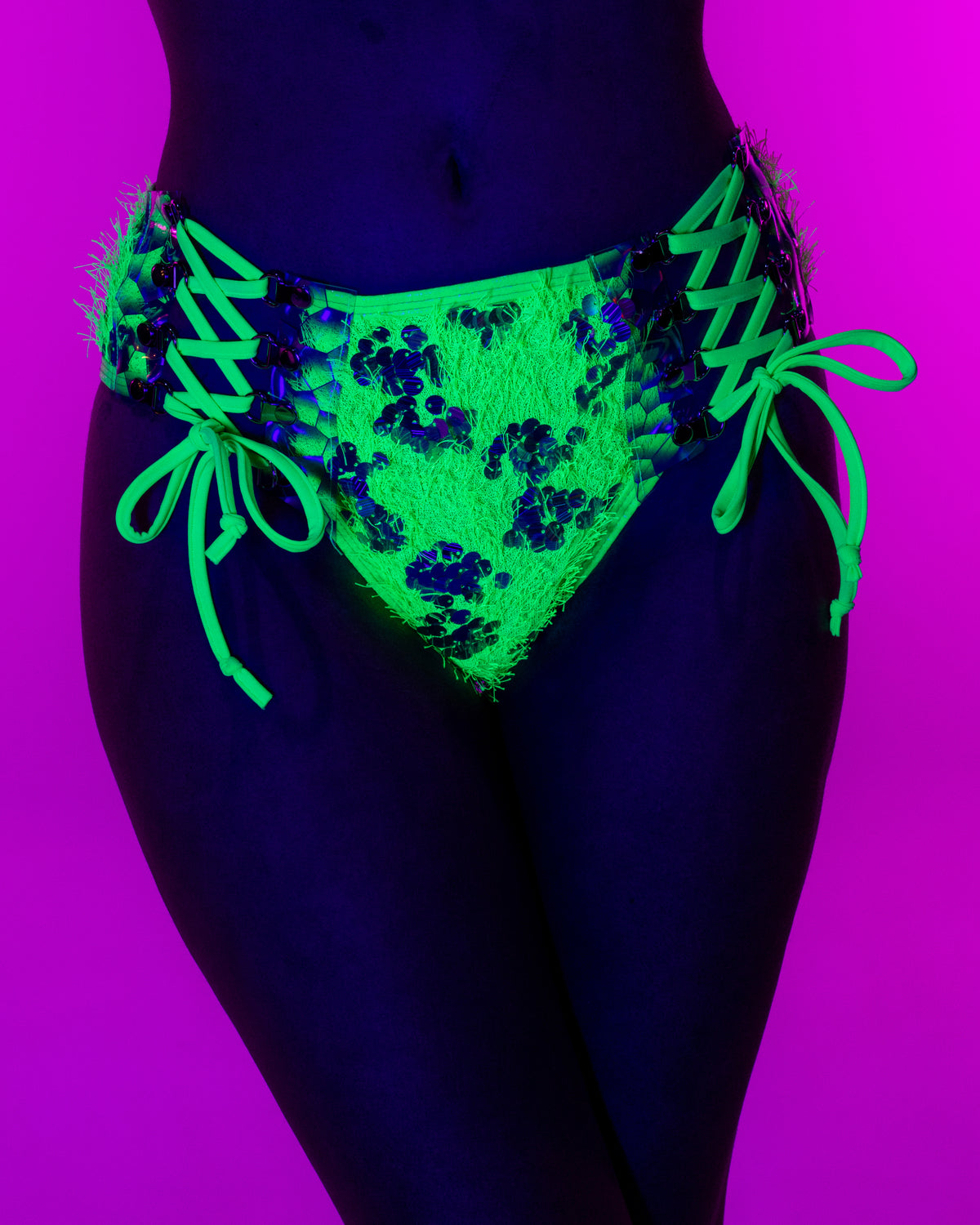 Lime Laser Shaggy Lace-Up Bottoms