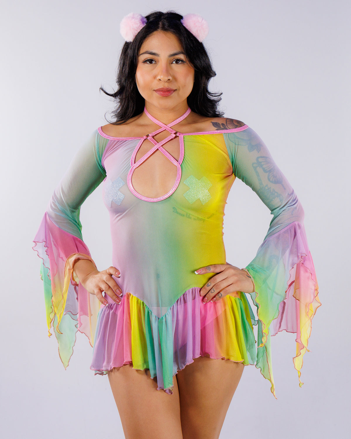 Pastel Rainbow Women's Flow Mesh Dress