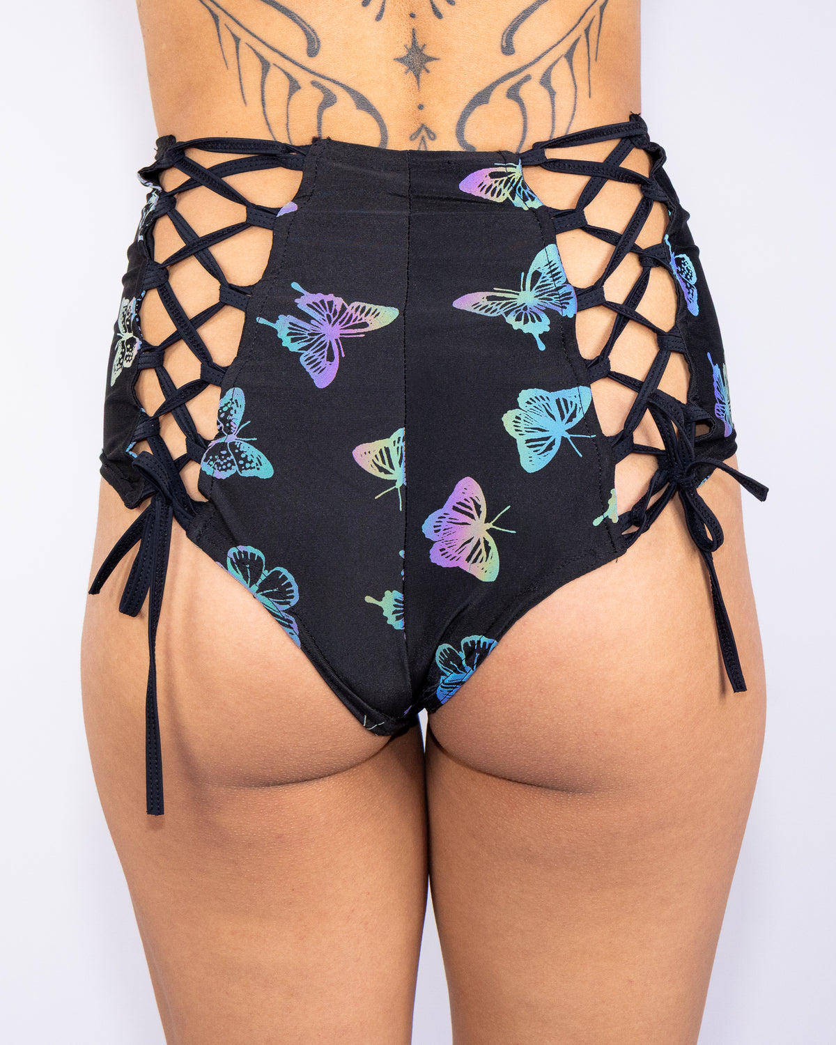 Flash Reflective Butterfly Women's Lace-Up Booty Shorts