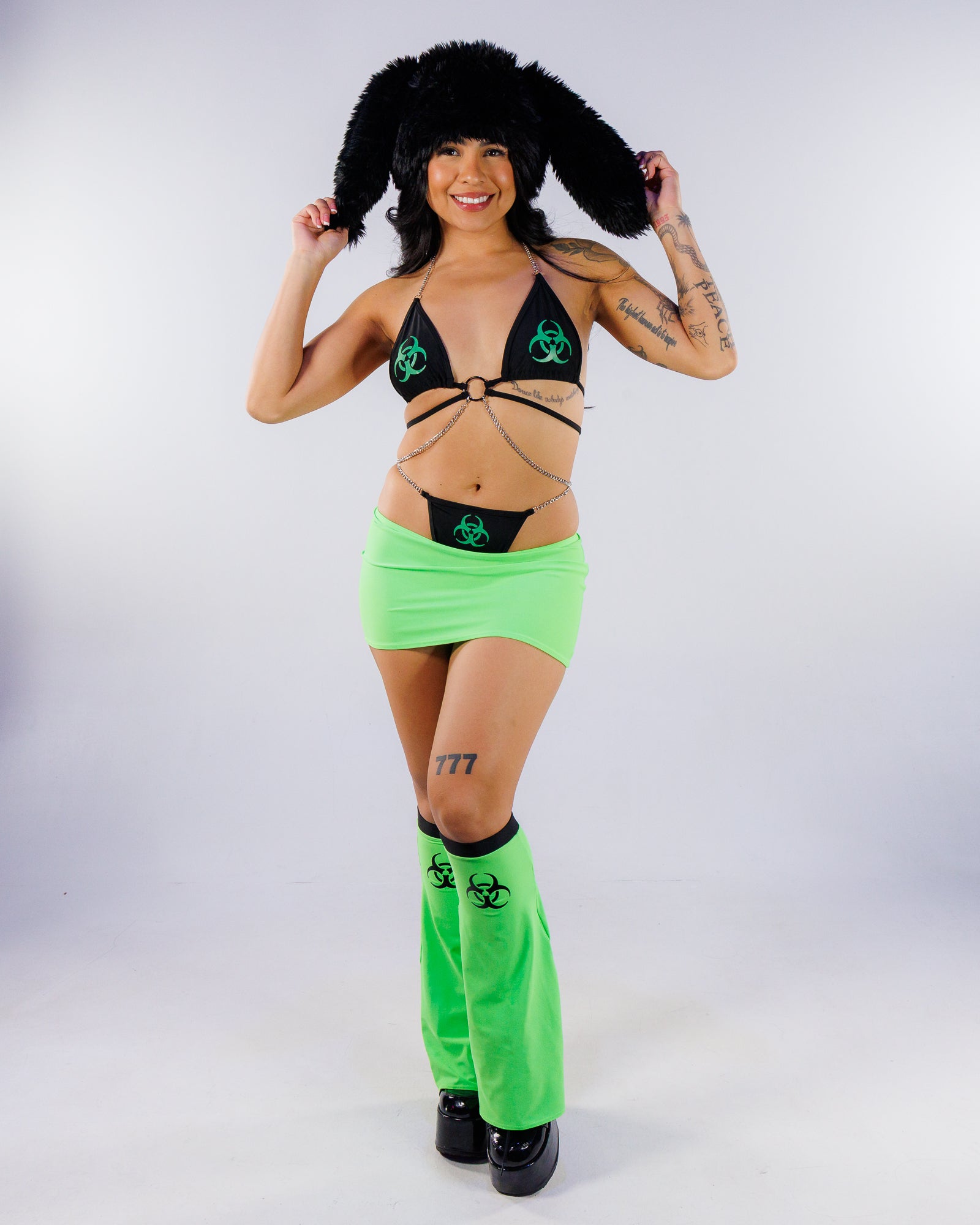 green rave dress Biohazard Women's 4pc Black & Green Bikini Set
