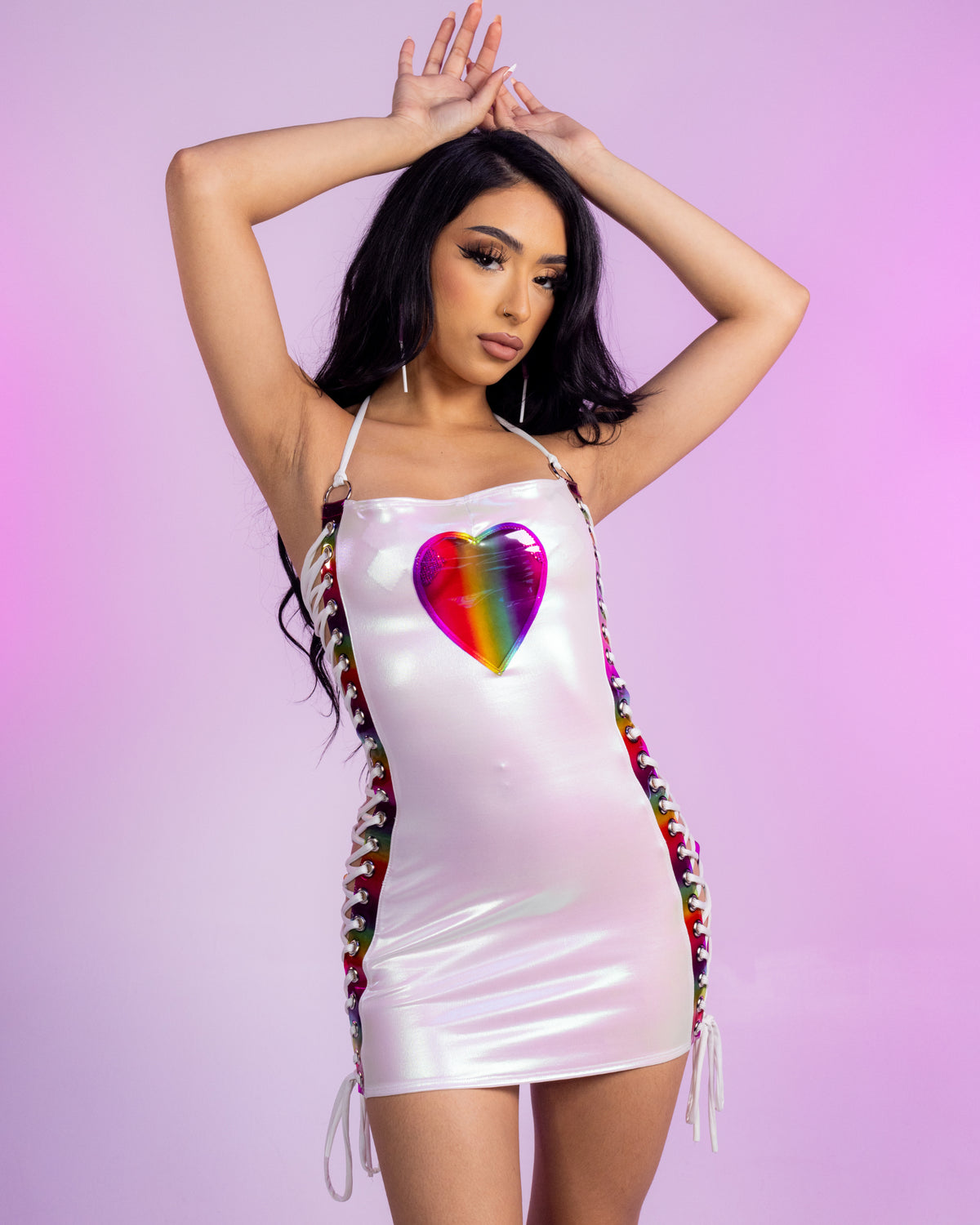 White Holo Prism Lace-Up Dress