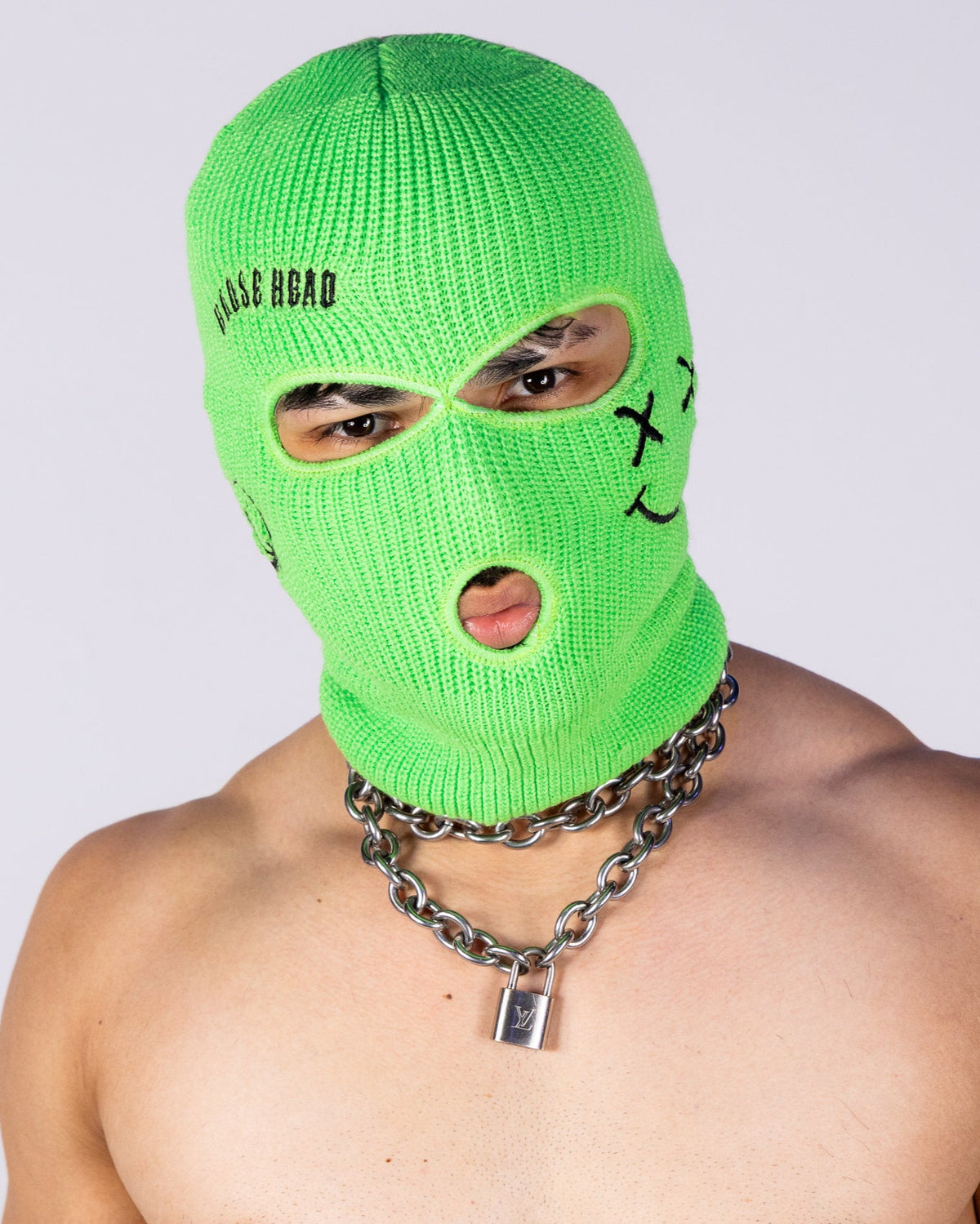 Neon Green House Head Smiles Unisex Ski Mask