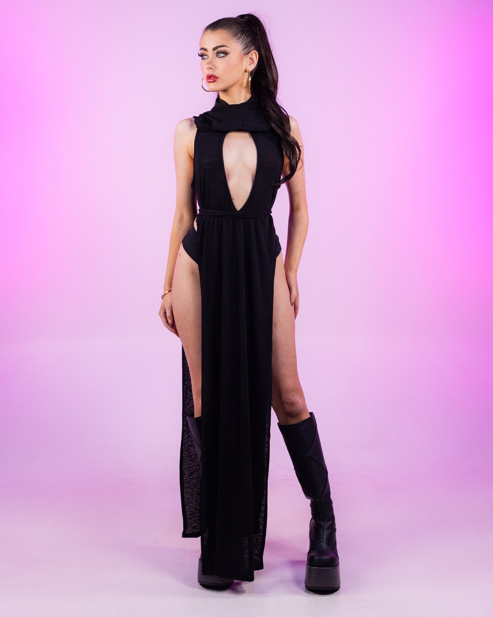 Black Widow Women's Hooded Maxi Dress Rave Wonderland Black Widow Women's Hooded Maxi Dress Rave Wonderland