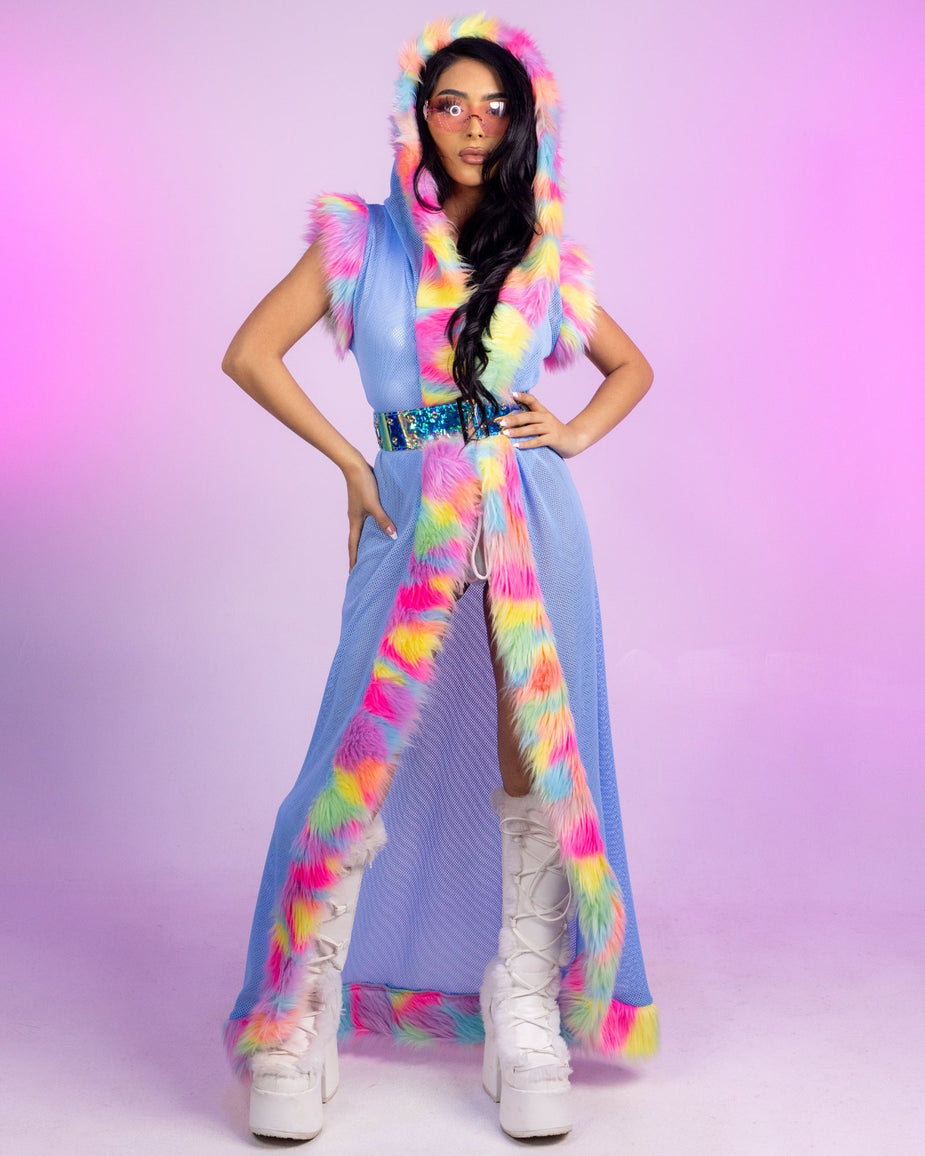 Neon Dreams Faux Fur Duster – Rave Wonderland