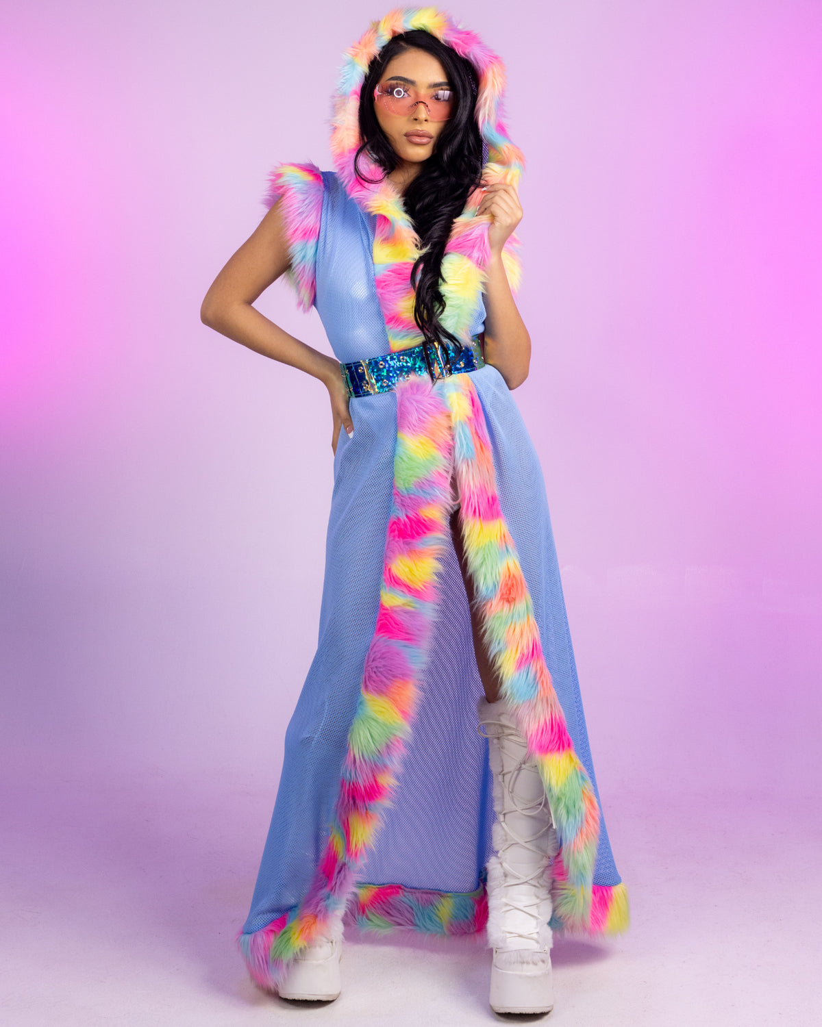 Neon Dreams Faux Fur Duster – Rave Wonderland