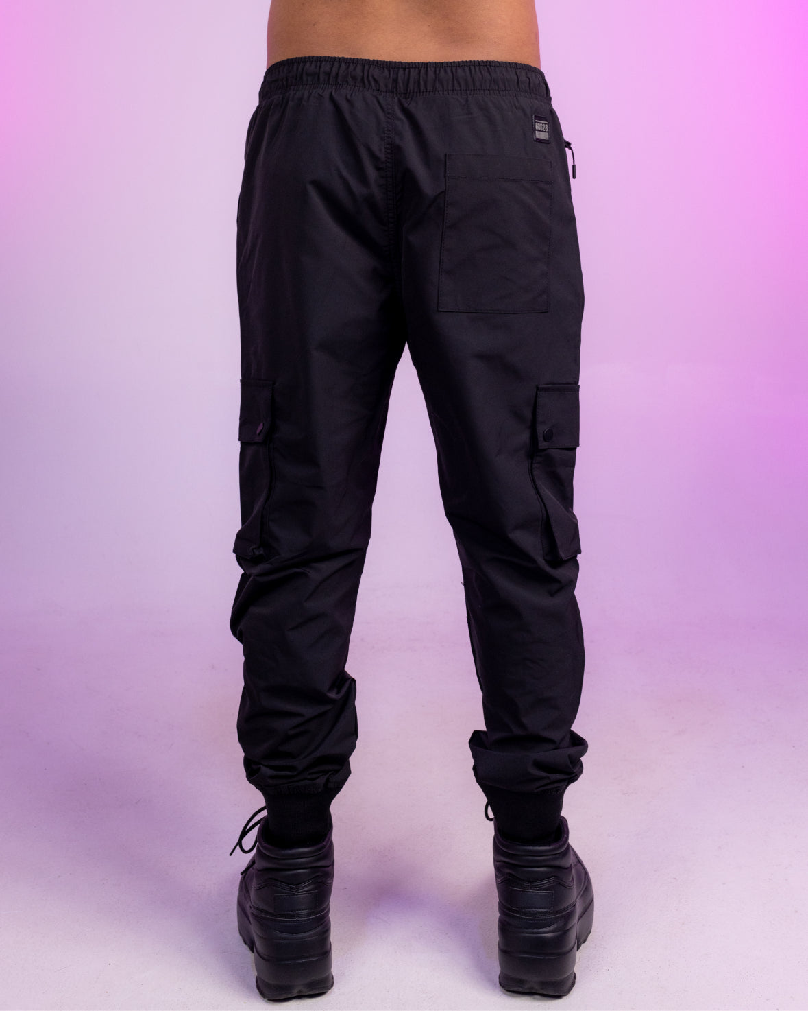 Black Ribbed and Cuffed Woven Cargo Pants