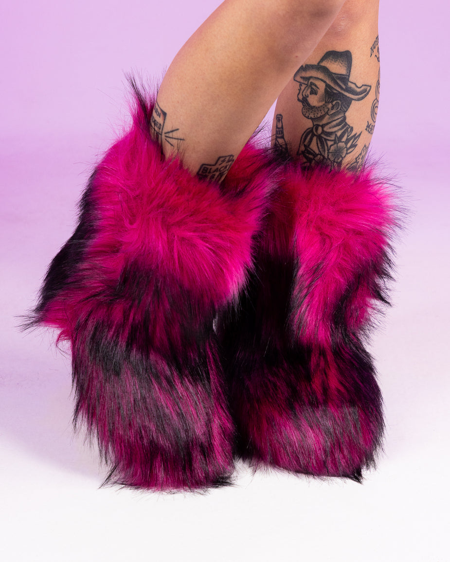 Pink/Black Boots With The Fur For Stylish Winter Wear – Rave Wonderland
