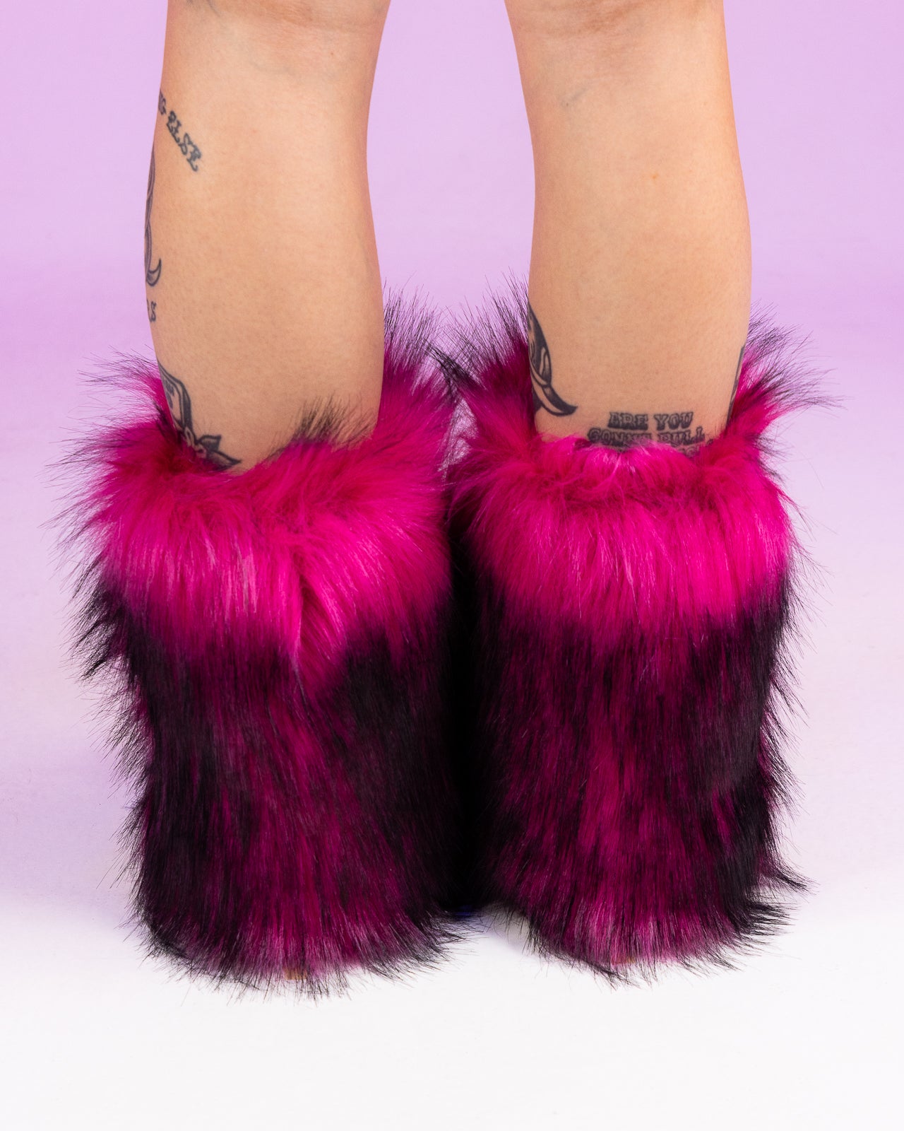 Pink Black Boots With The Fur