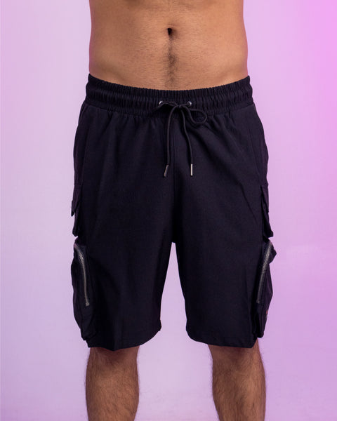 Black Nylon 7 Inch Inseam Shorts with Zipper Pockets – Rave Wonderland