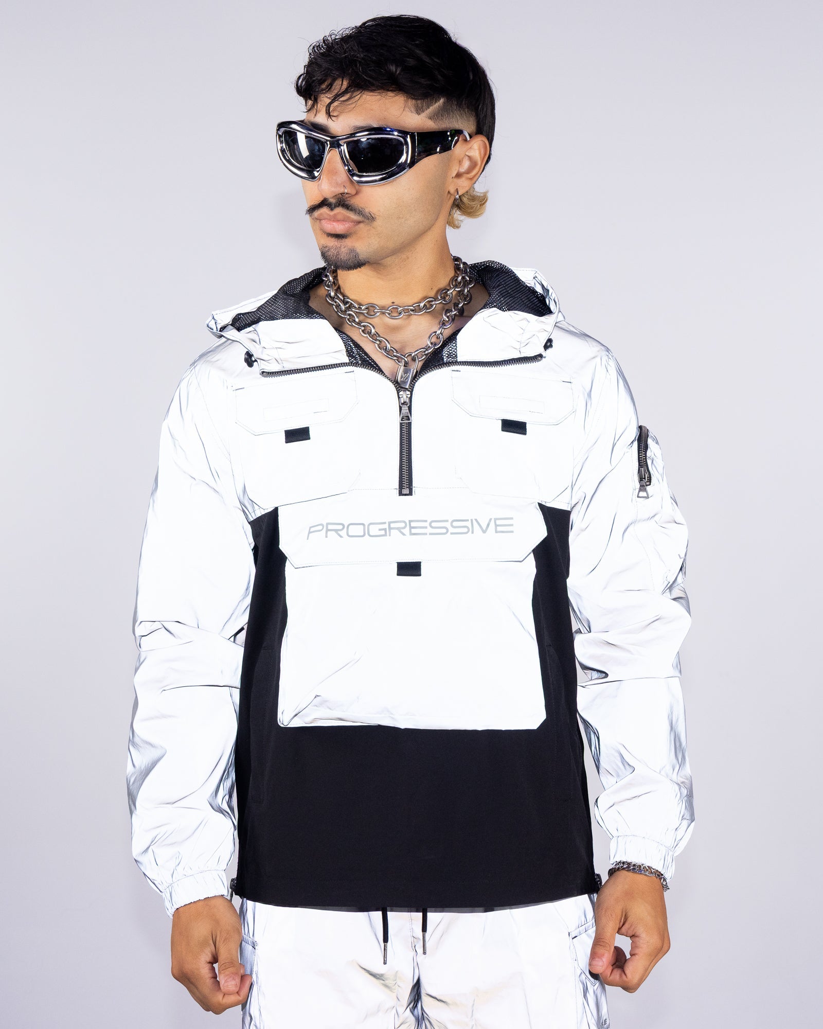 Night Light Men's Silver Reflective Pullover Windbreaker – Rave