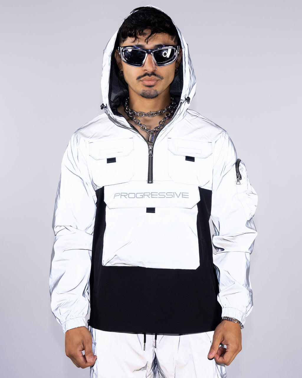 Silver Reflective Rave Night Light Men's Silver Reflective Pullover Windbreaker – Rave Wonderland