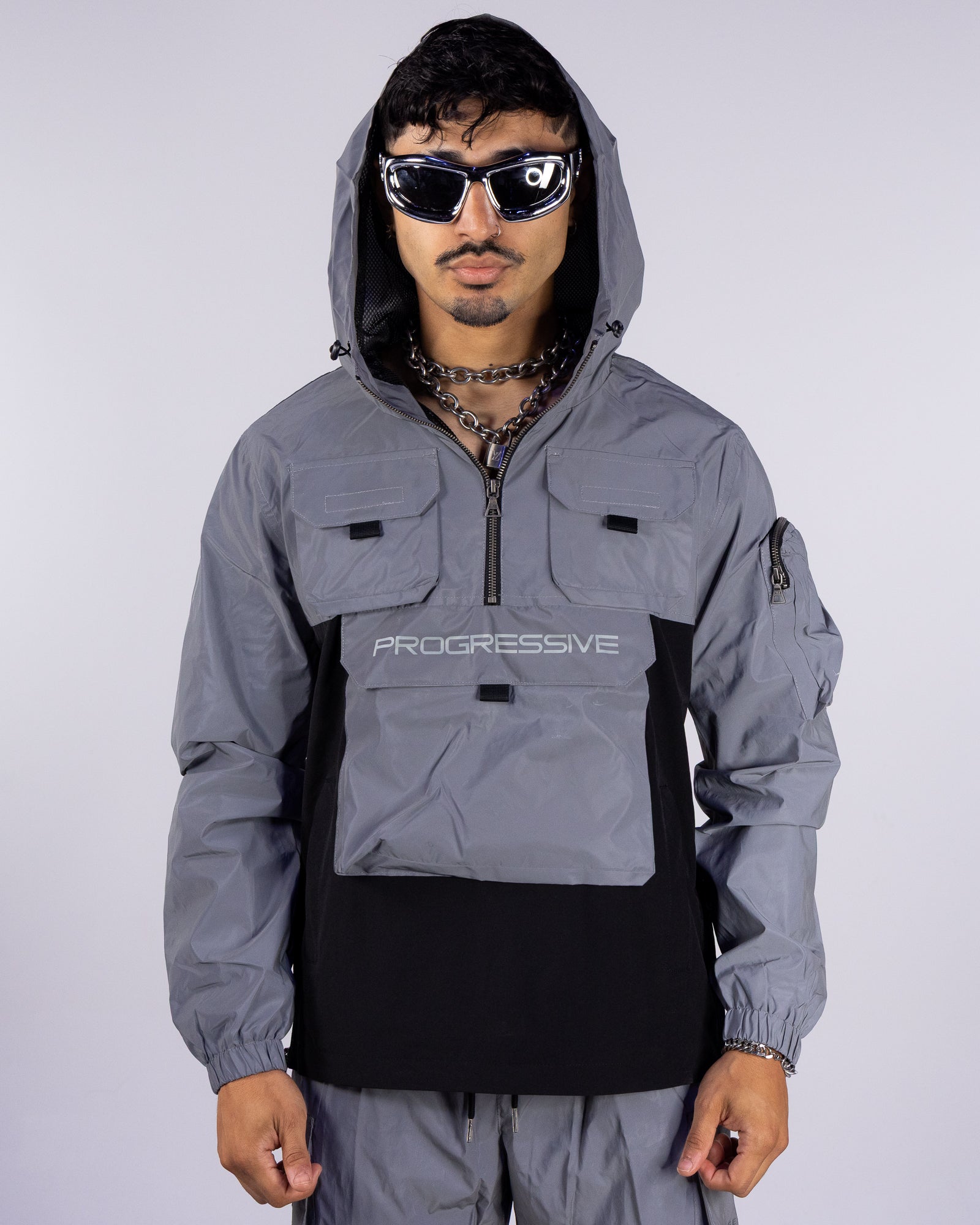 Night Light Men's Silver Reflective Pullover Windbreaker – Rave