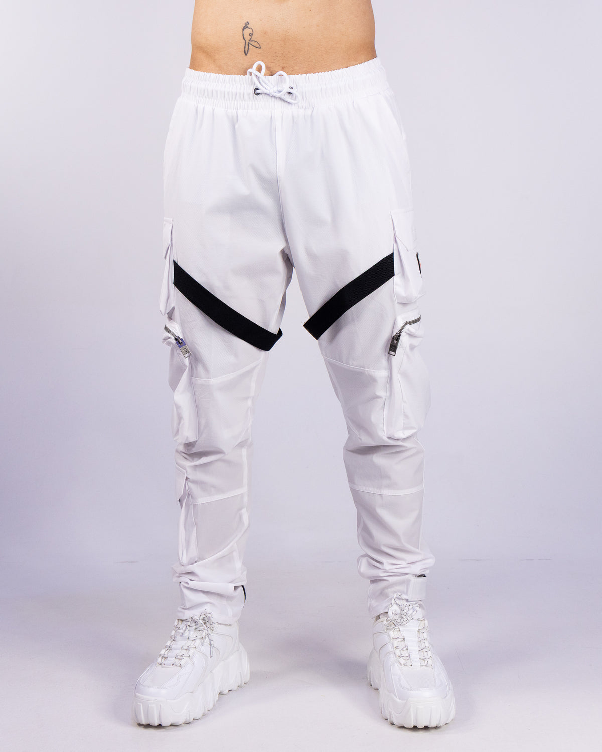 White Unisex Strap Cargo Pants