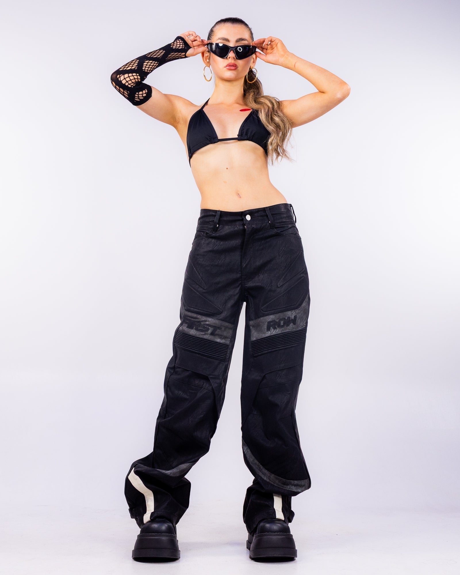 Black Torn Front Lace Bell Bottom Pants for Trendy Style – Rave