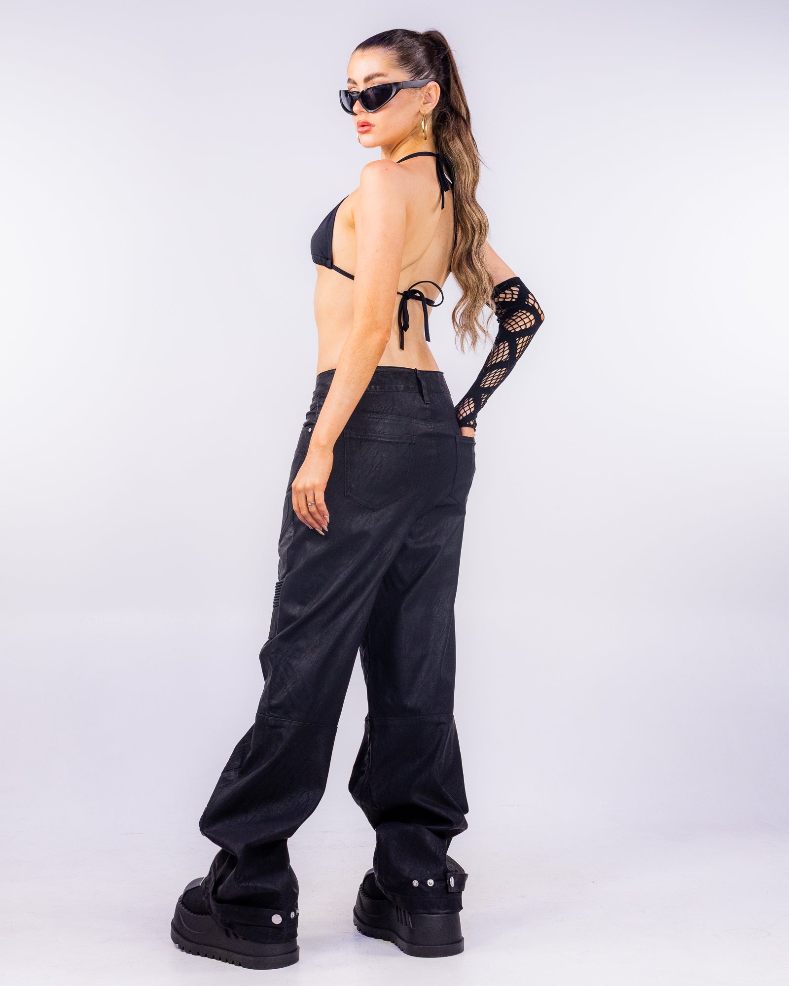 Black Torn Front Lace Bell Bottom Pants for Trendy Style – Rave