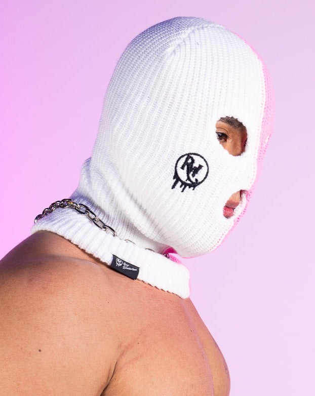 RW White & Baby Pink Color Split Ski Mask