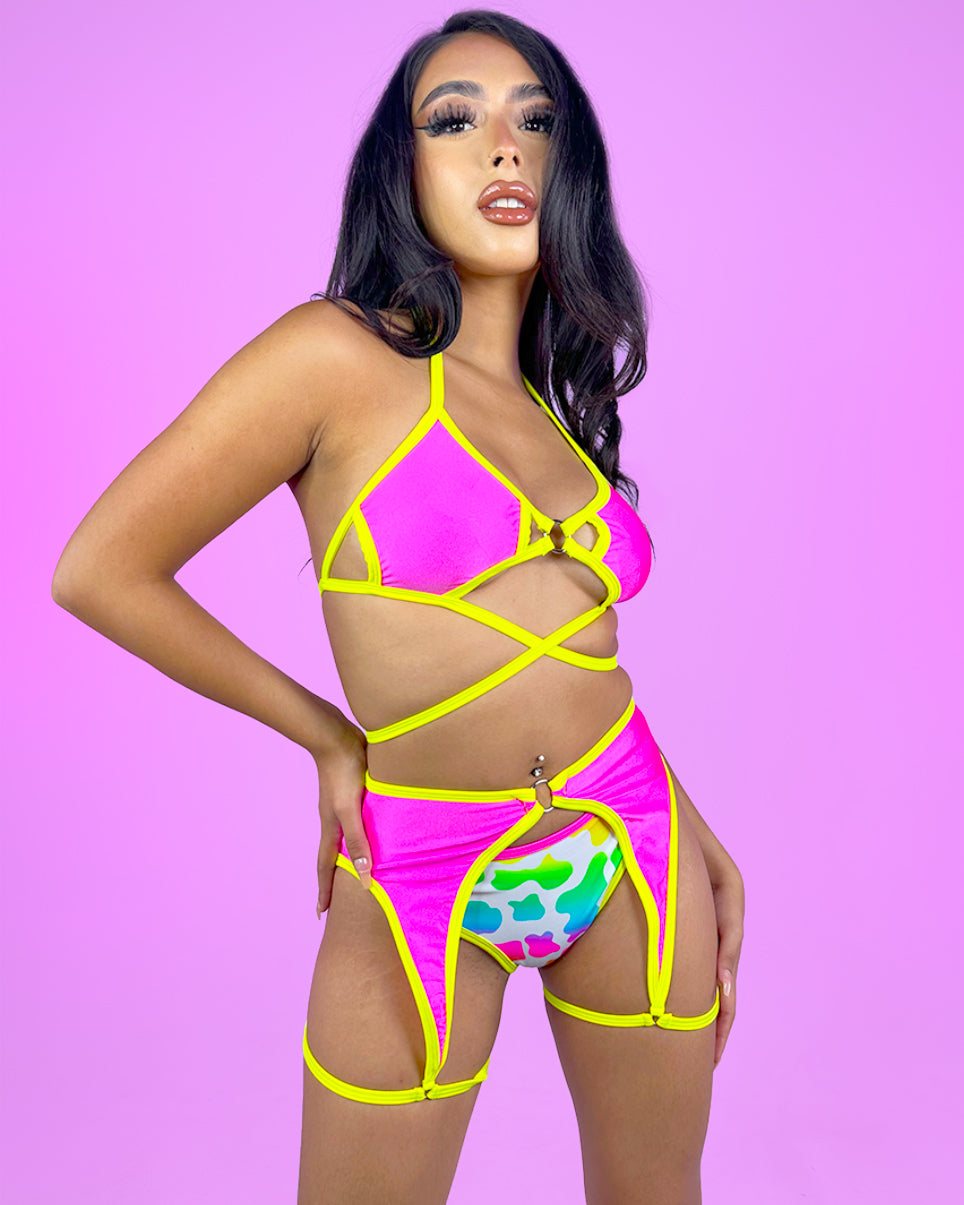 Rolita Couture X RW Neon Pink/Yellow Garter Harness
