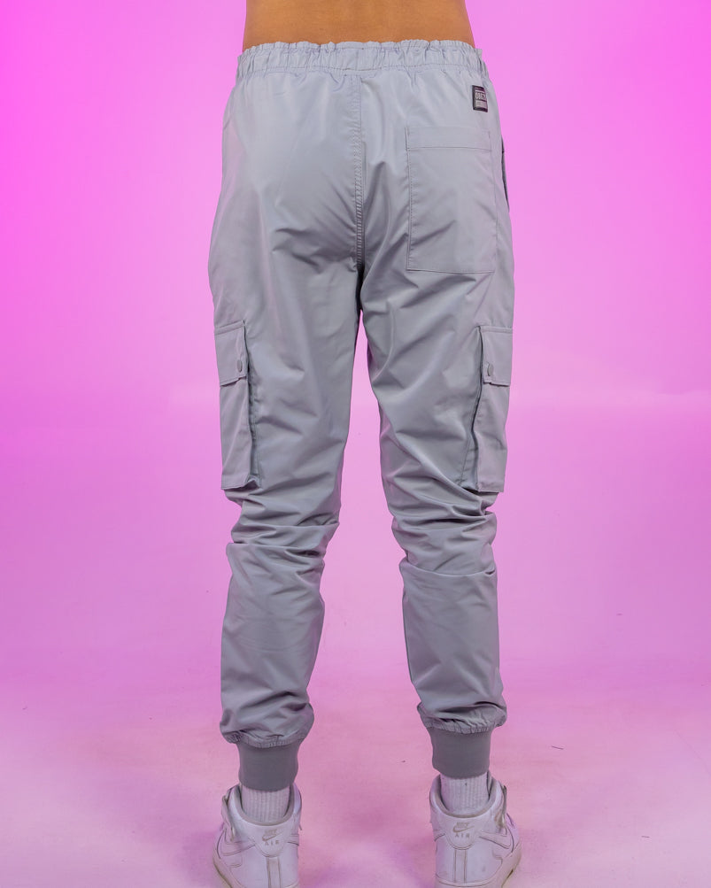 Cool Grey Ribbed and Cuffed Woven Cargo Pants