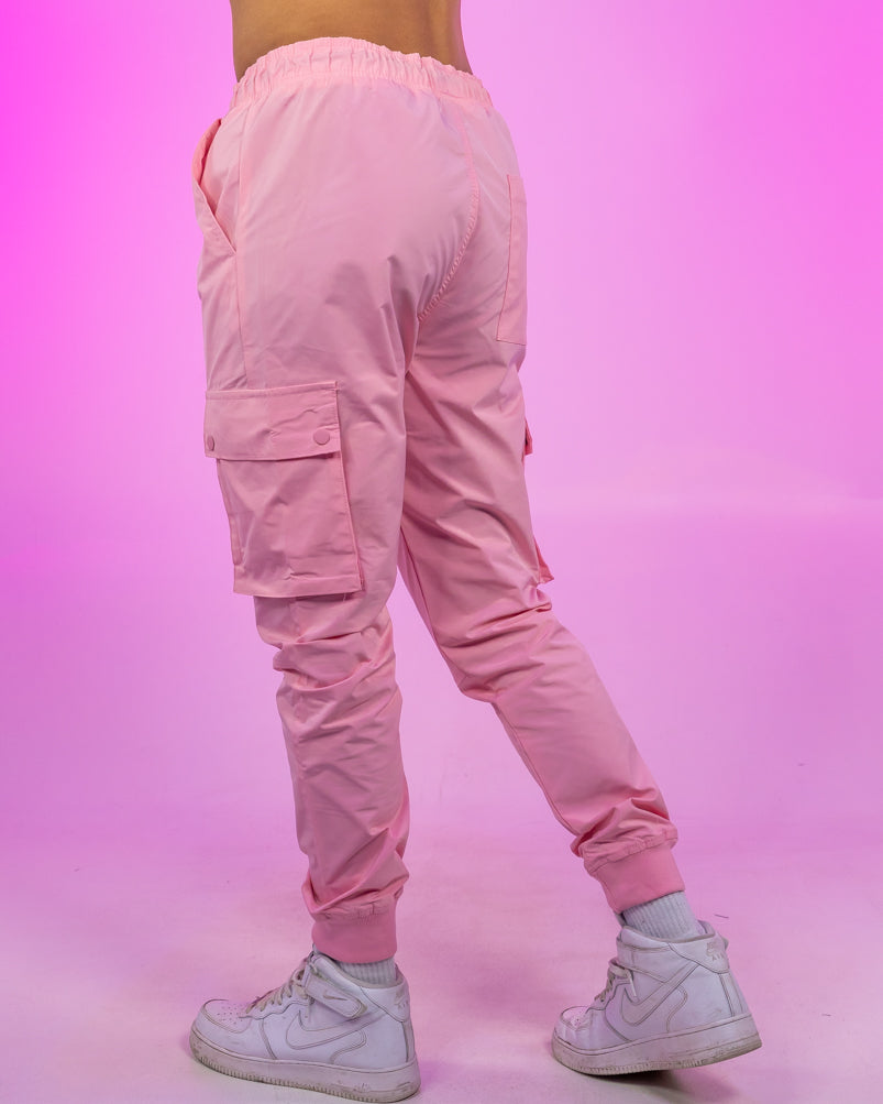 Pink Ribbed and Cuffed Woven Cargo Pants