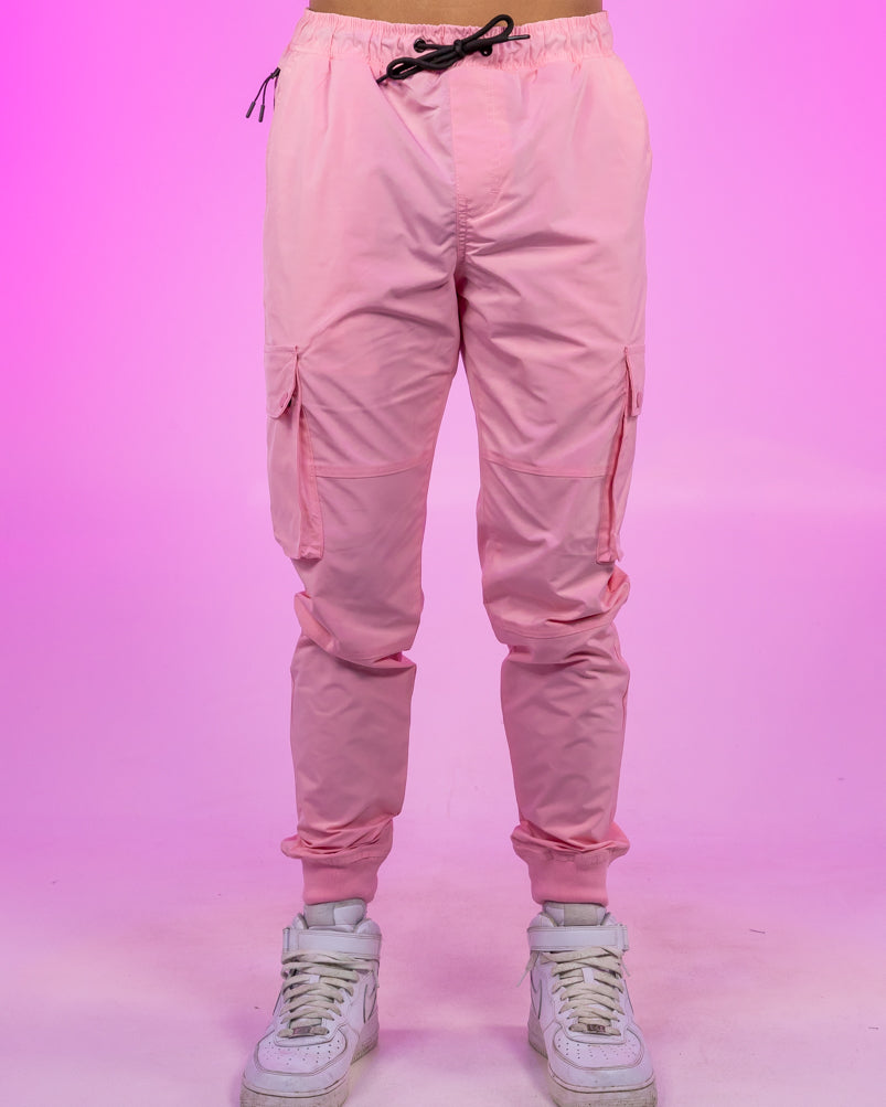Pink Ribbed and Cuffed Woven Cargo Pants