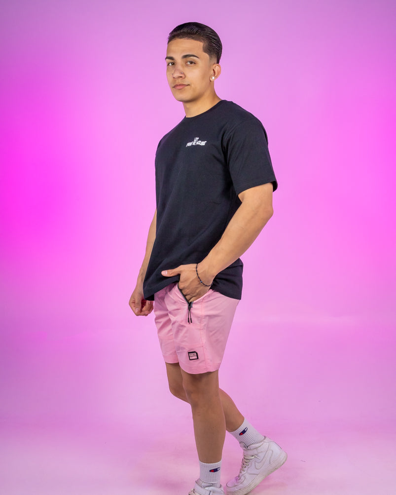 Pink 7 Inseam Men s Shorts w Reflective Zipper Trims